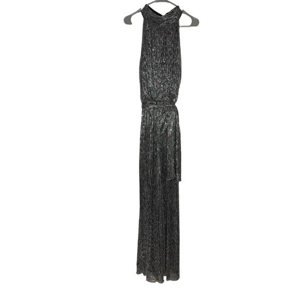 Eliza J Women's Metallic Tie-Waist Halter Jumpsuit Silver Sz 14 NWT - Picture 2 of 9